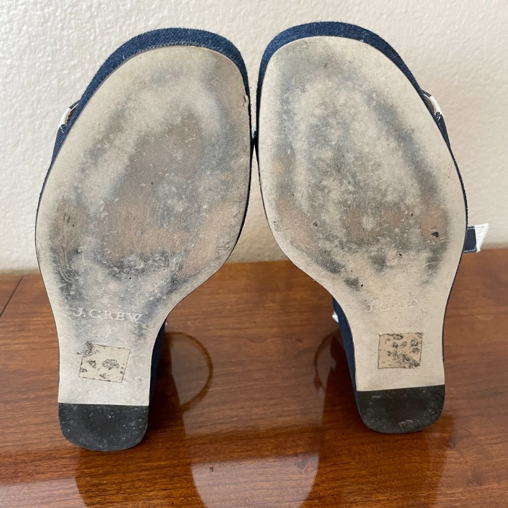 J CREW STRIPED DENIM WEDGES NAVY IVORY E7656 SZ 7 - Picture 11 of 12